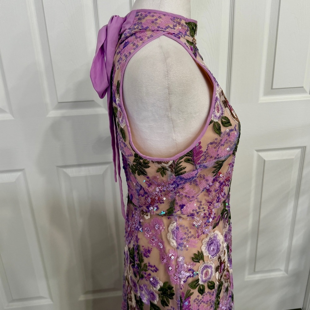 Sam Edelman Lavender Floral Lace Sequin High Neck Dress Small Formal Cocktail - Picture 7 of 16